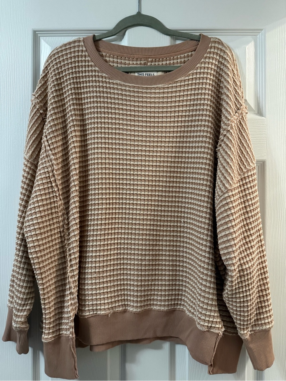 American Eagle Tan & Beige Waffle Knit Women's Sweater
